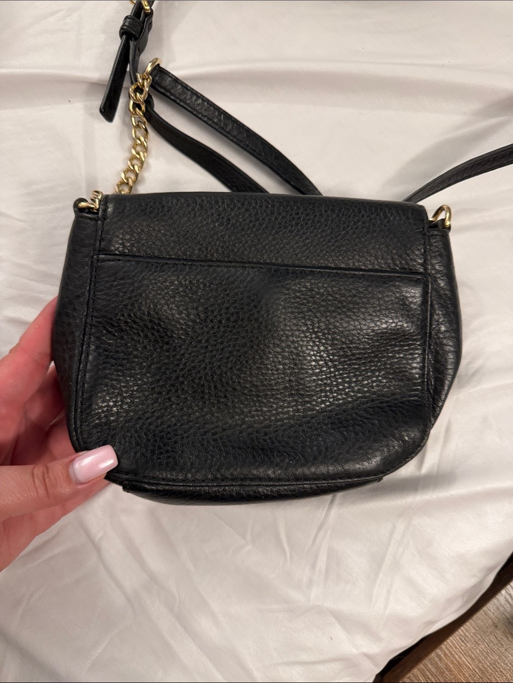 Michael Kors Black Leather Crossbody with Gold MK Emblem - Picture 2 of 3